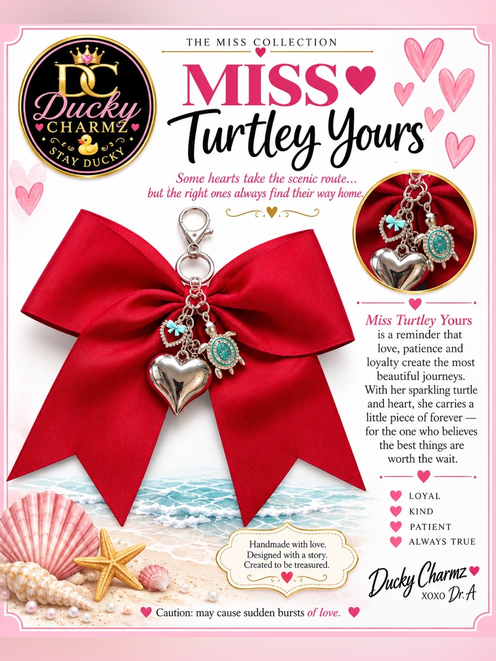 Ducky Charmz MISS TURTLEY YOURS Handmade Bow Bag Charm Keychain 🐢❤️